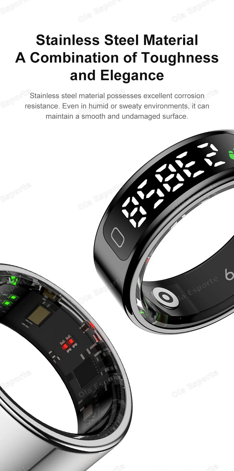 2025 New Smart Ring Men Women LED Touch Display Screen Heart Rate Blood Oxygen Monitor IP68 Waterproof Multiple Sport Mode Rings