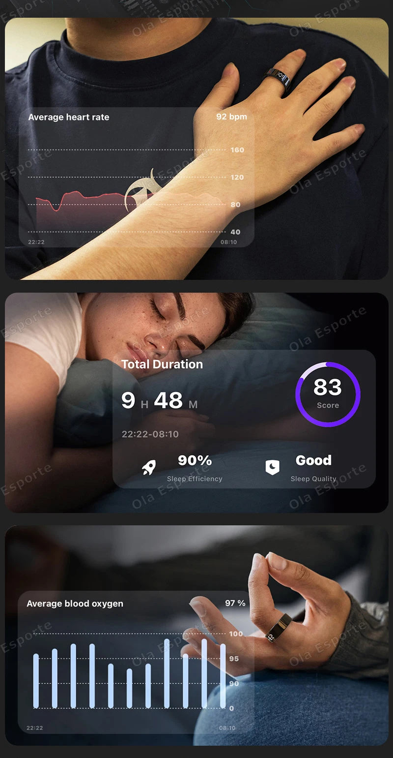 2025 New Smart Ring Men Women LED Touch Display Screen Heart Rate Blood Oxygen Monitor IP68 Waterproof Multiple Sport Mode Rings