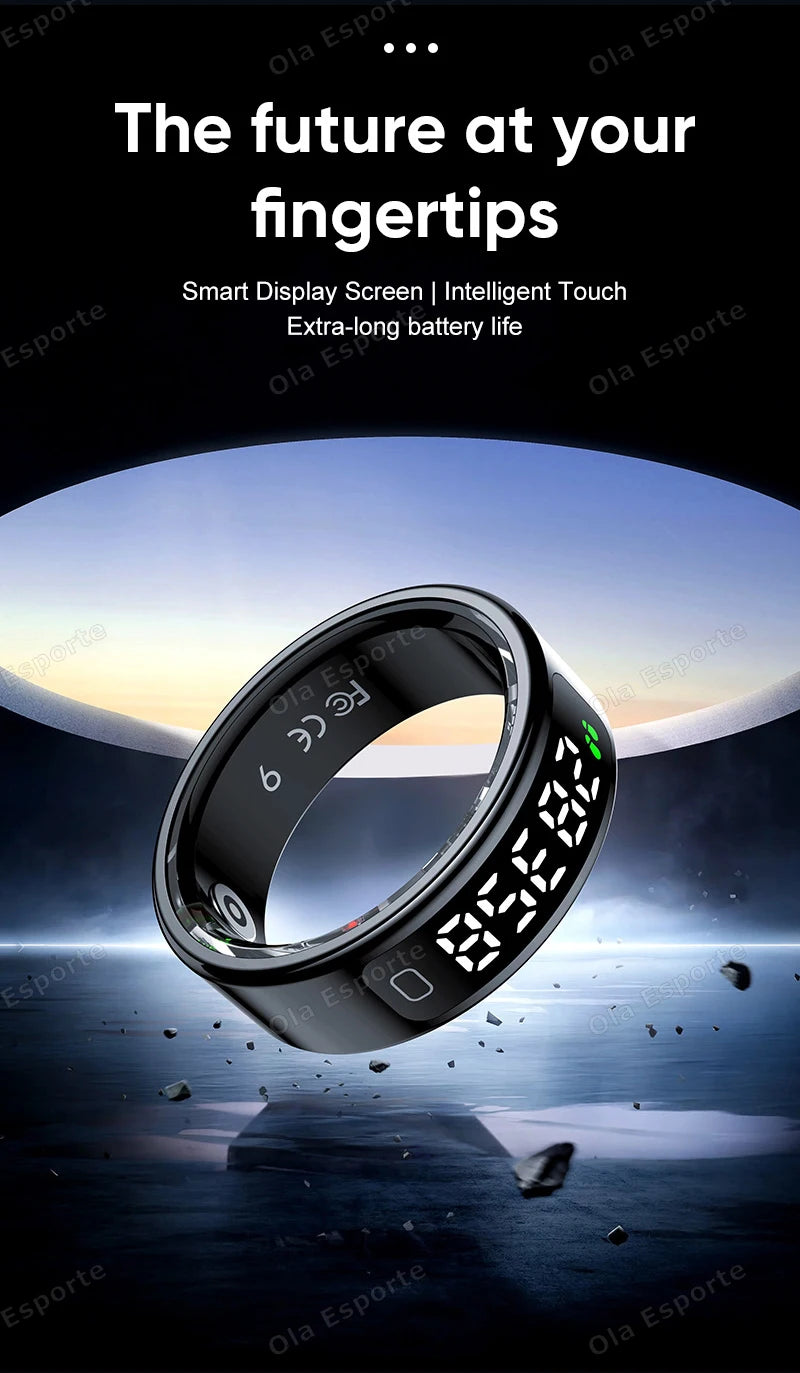 2025 New Smart Ring Men Women LED Touch Display Screen Heart Rate Blood Oxygen Monitor IP68 Waterproof Multiple Sport Mode Rings