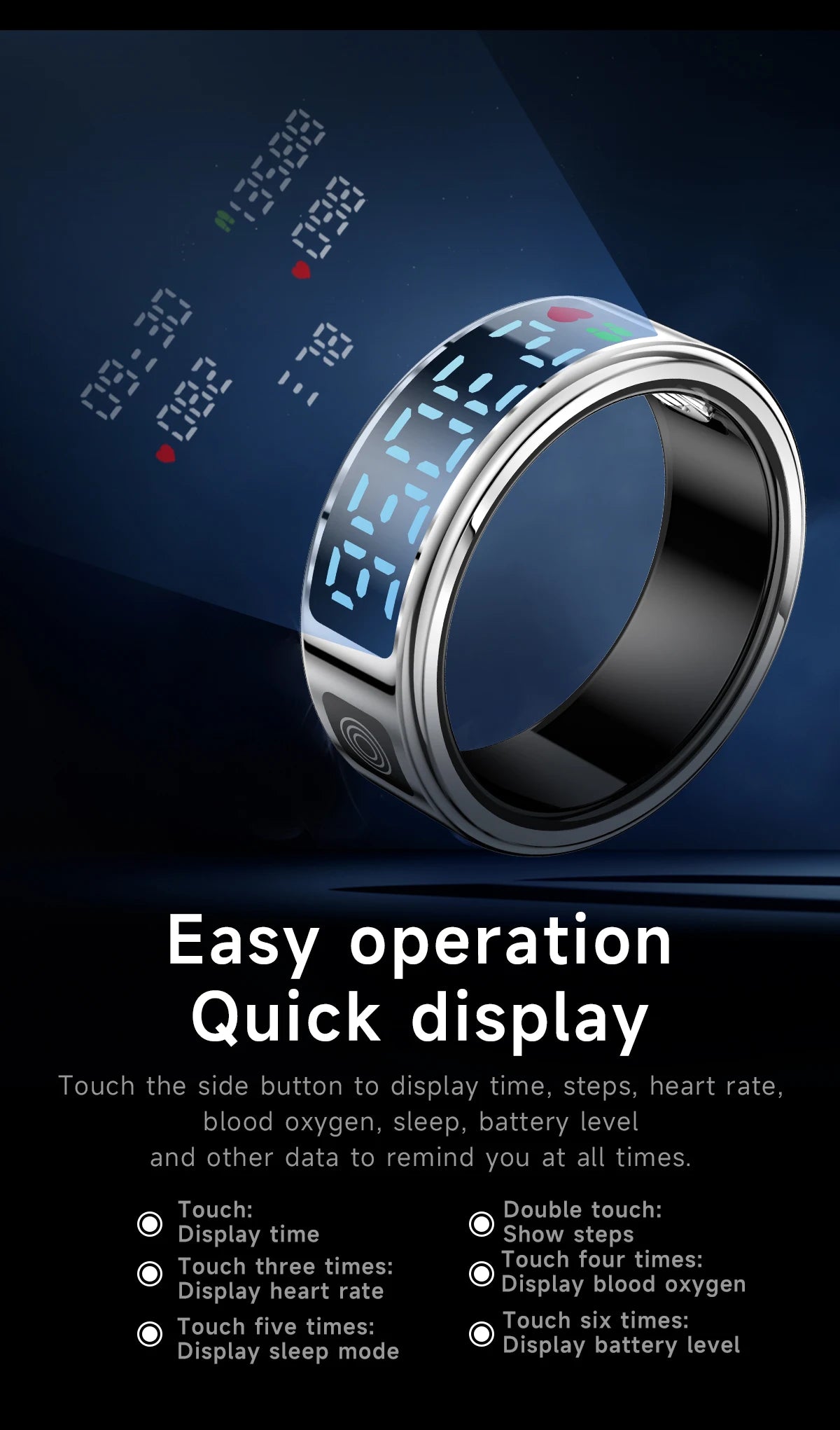 2025 New SR08 Smart Ring Men Women LED Display Screen Heart Rate Blood Oxygen Monitoring 5ATM Waterproof Multi Sports Modes Gift