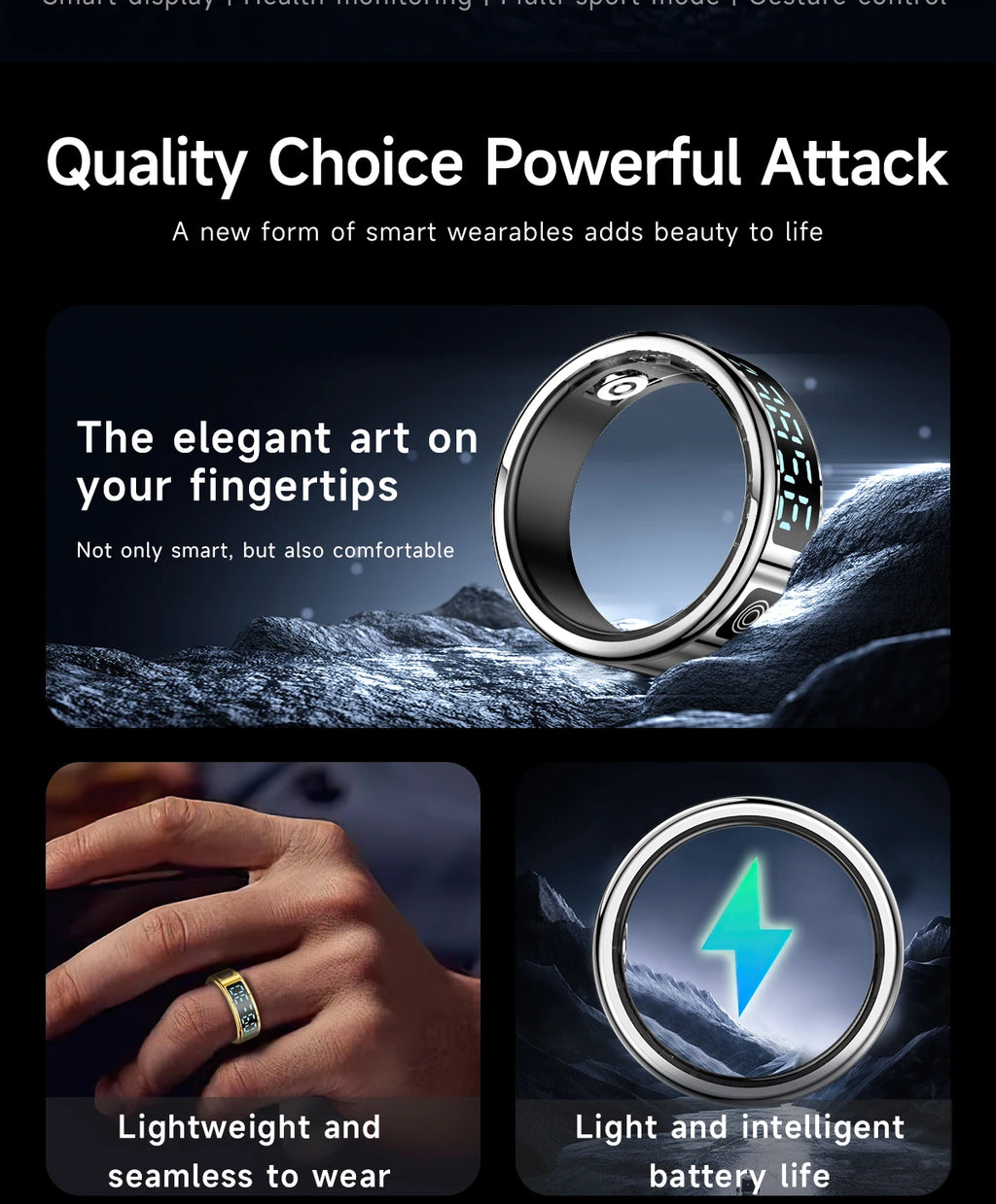 2025 New SR08 Smart Ring Men Women LED Display Screen Heart Rate Blood Oxygen Monitoring 5ATM Waterproof Multi Sports Modes Gift