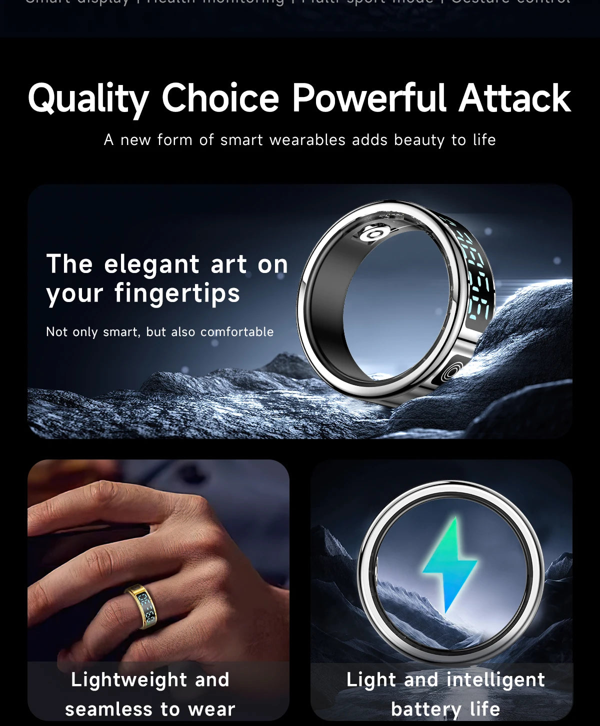 2025 New SR08 Smart Ring Men Women LED Display Screen Heart Rate Blood Oxygen Monitoring 5ATM Waterproof Multi Sports Modes Gift