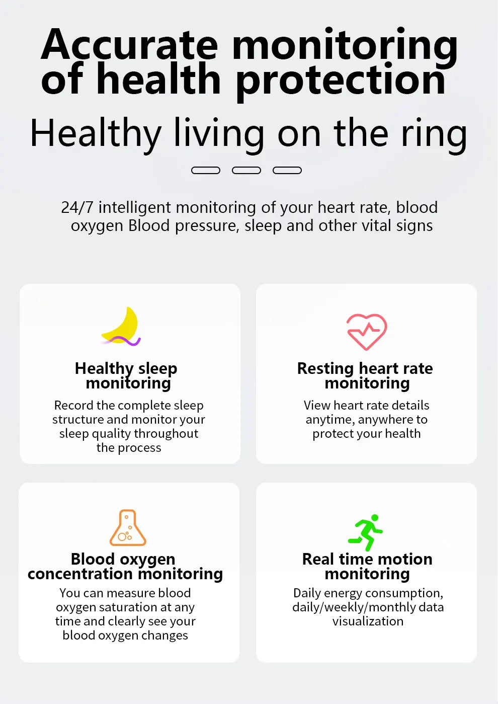 New Smart Ring Sleep Blood Pressure Health Monitoring Multi-sport Modes IP68 Waterproof Wirless Rings For Women Men Android iOS