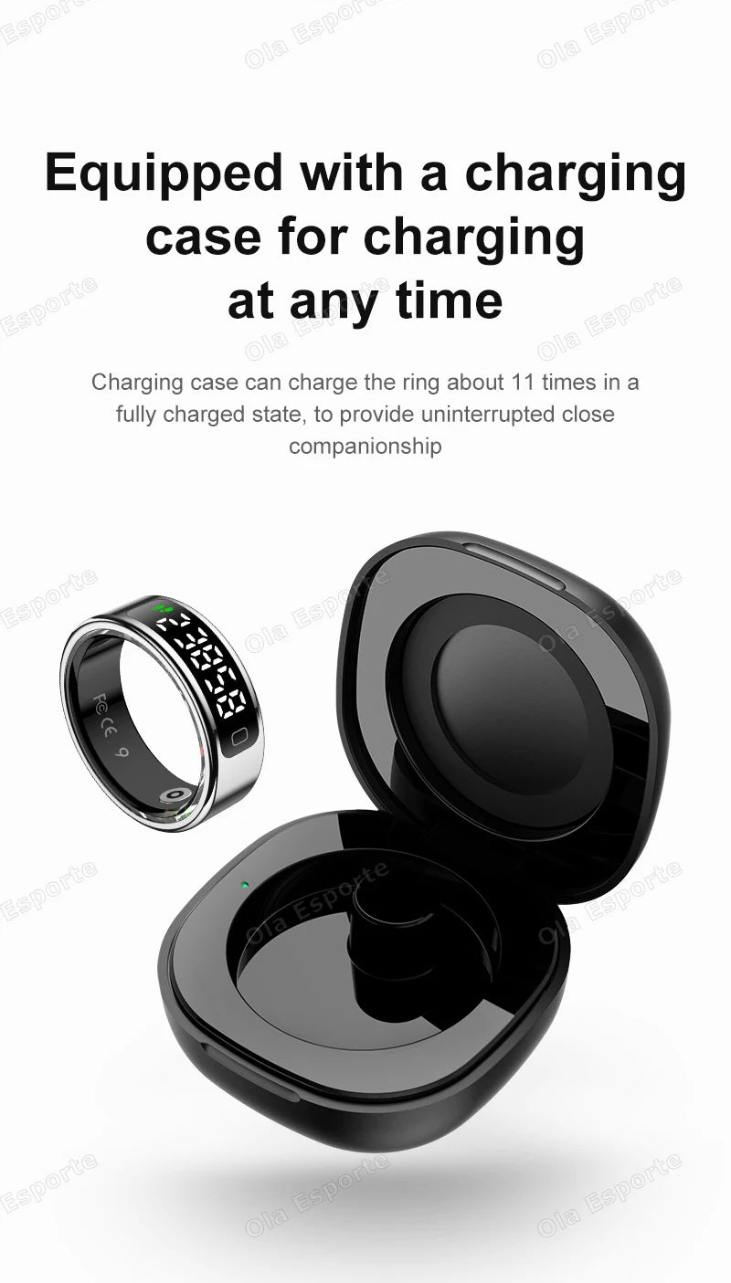 2025 New Smart Ring Men Women LED Touch Display Screen Heart Rate Blood Oxygen Monitor IP68 Waterproof Multiple Sport Mode Rings