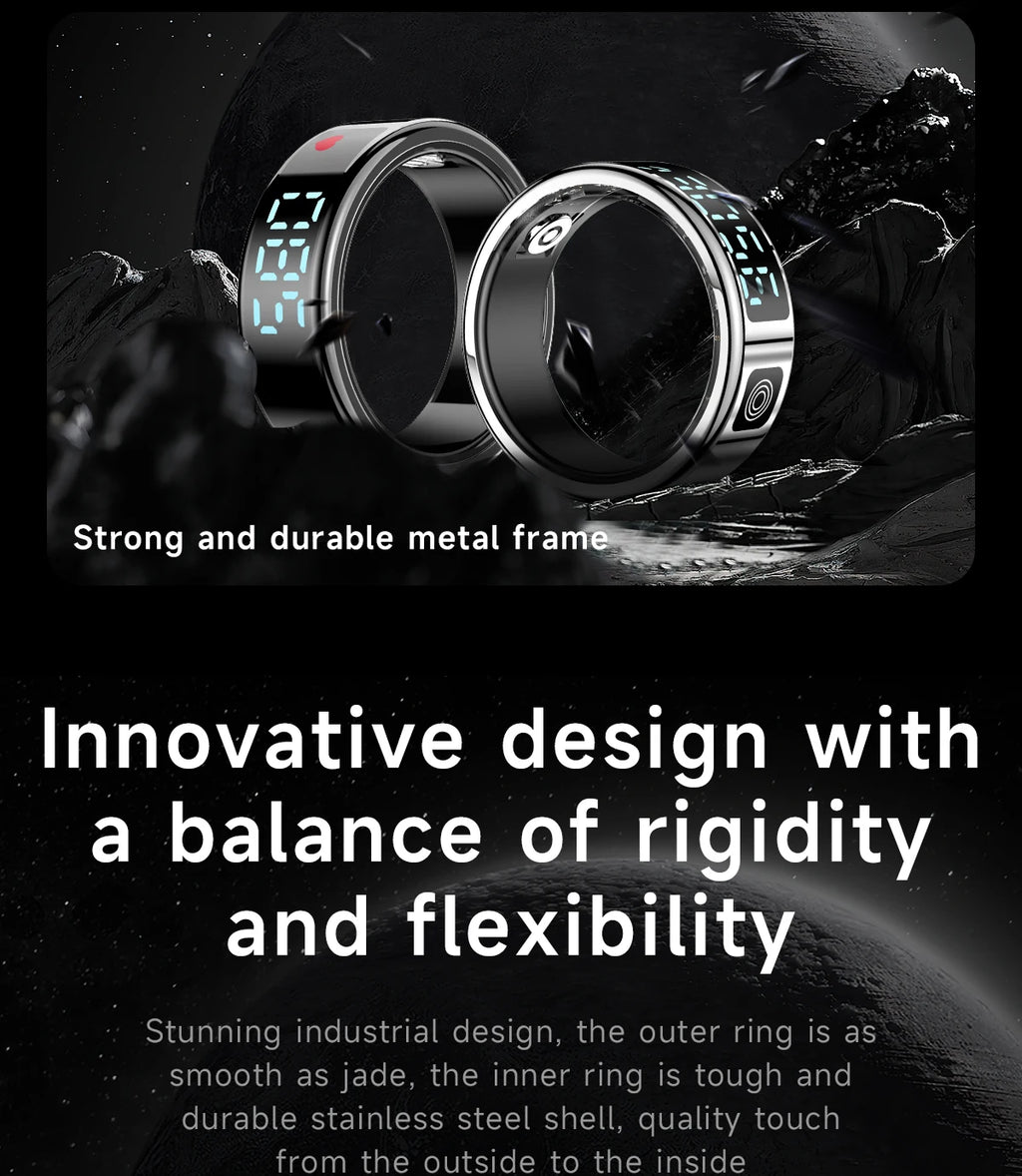 2025 New SR08 Smart Ring Men Women LED Display Screen Heart Rate Blood Oxygen Monitoring 5ATM Waterproof Multi Sports Modes Gift