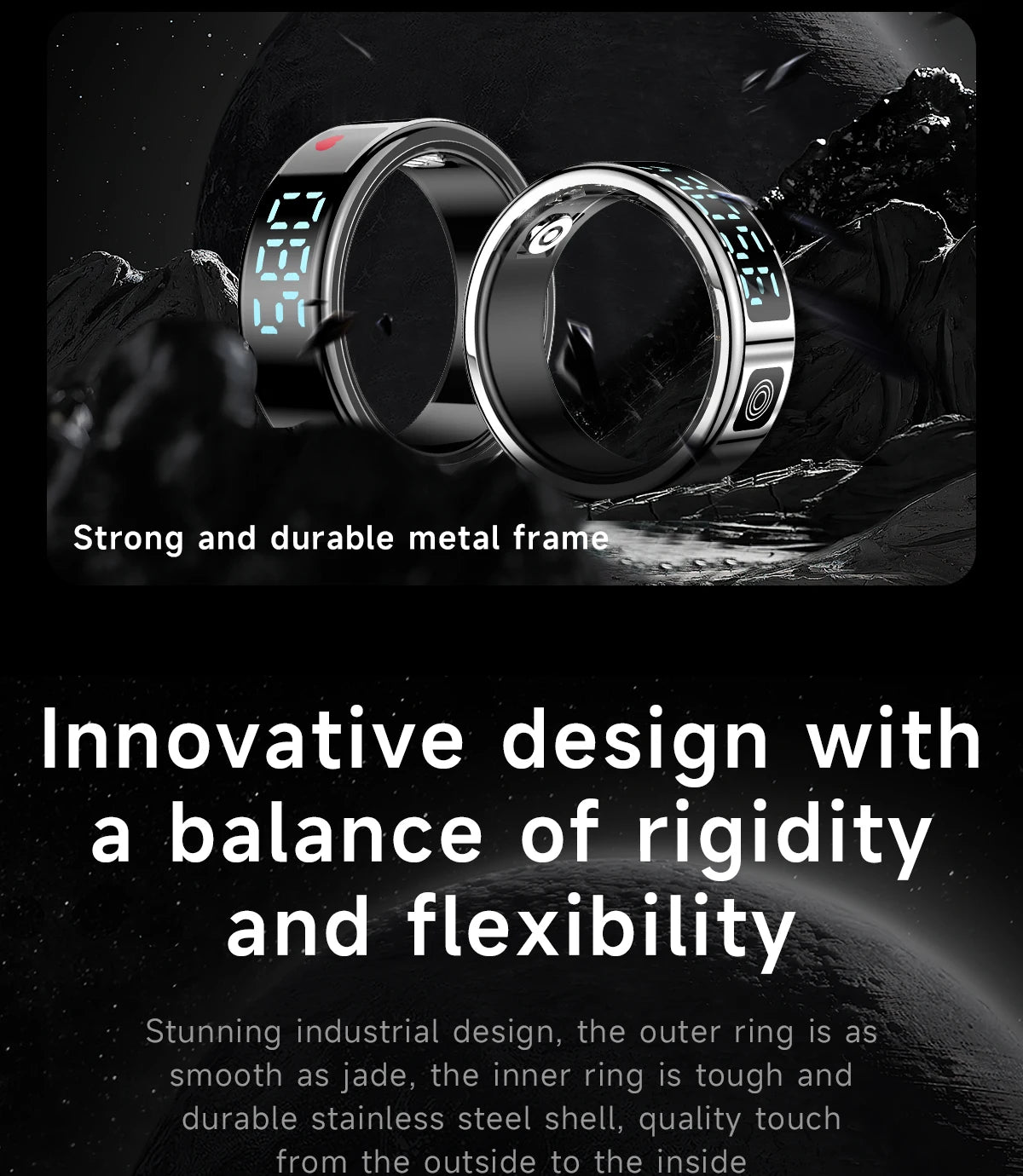 2025 New SR08 Smart Ring Men Women LED Display Screen Heart Rate Blood Oxygen Monitoring 5ATM Waterproof Multi Sports Modes Gift