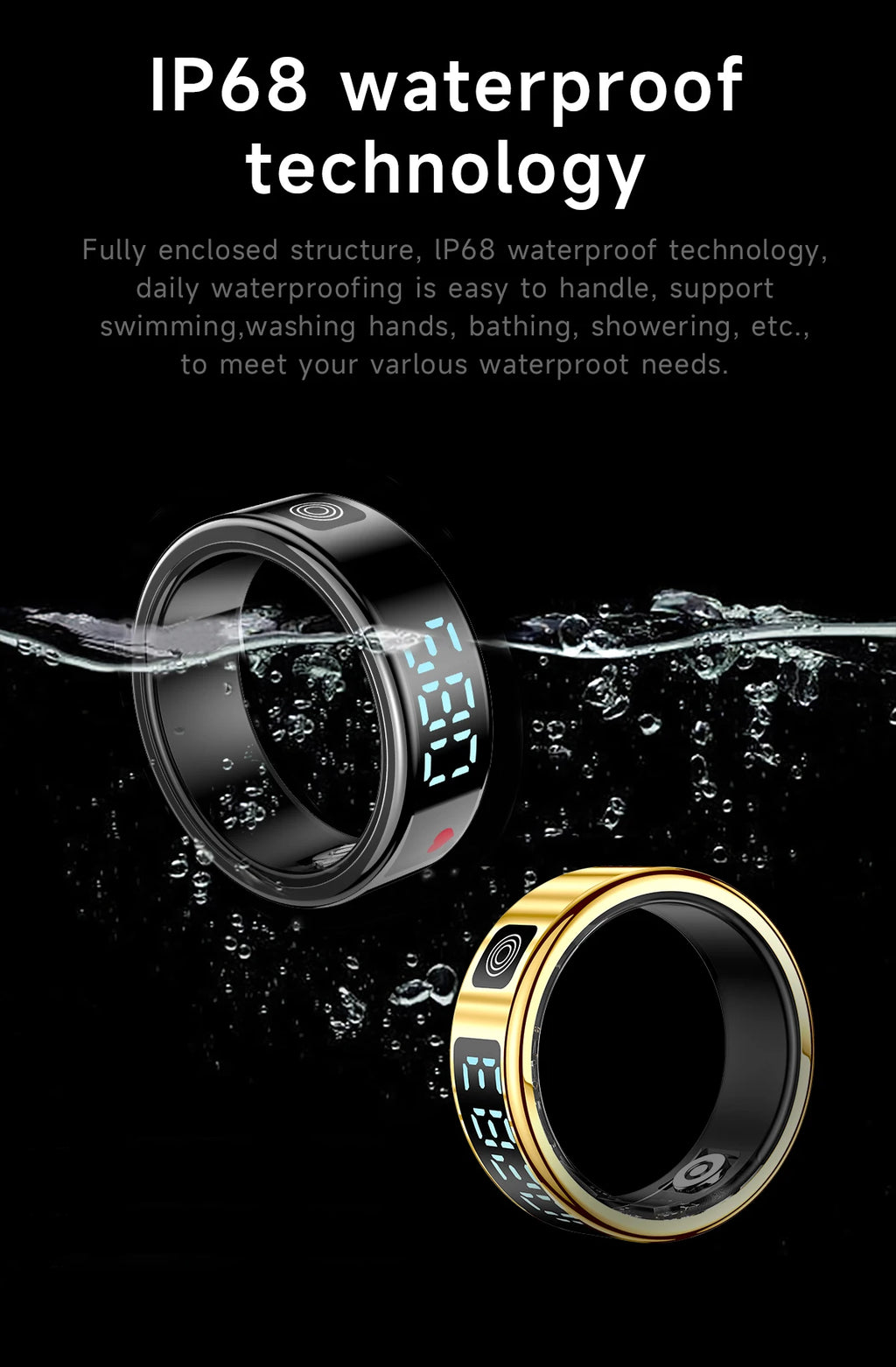 2025 New SR08 Smart Ring Men Women LED Display Screen Heart Rate Blood Oxygen Monitoring 5ATM Waterproof Multi Sports Modes Gift