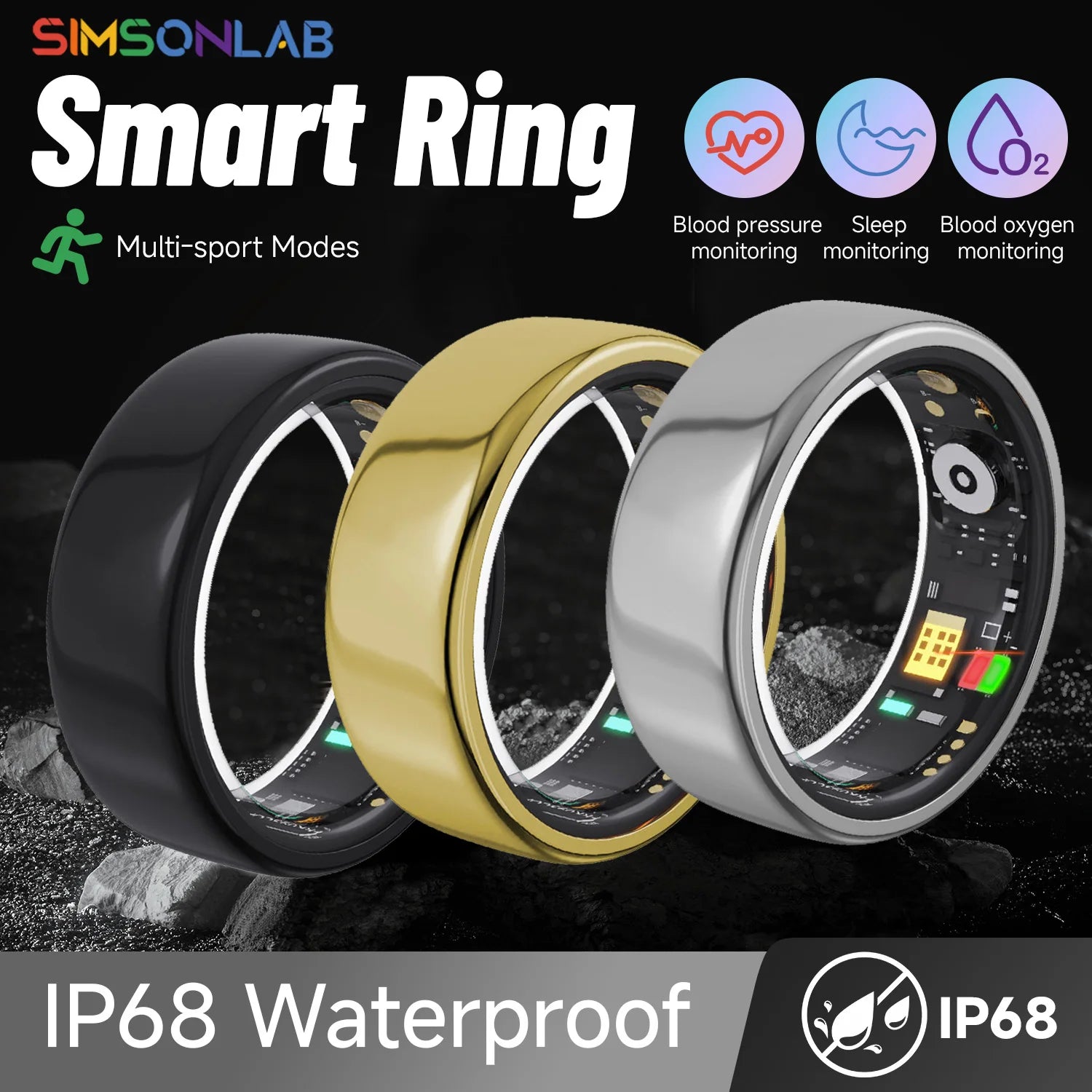 New Smart Ring Sleep Blood Pressure Health Monitoring Multi-sport Modes IP68 Waterproof Wirless Rings For Women Men Android iOS