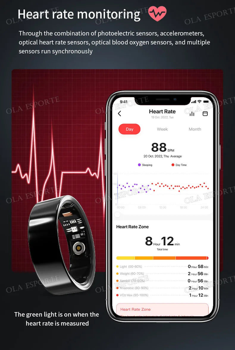 Smart Ring Men Women Health Monitor Heart Rate Blood Oxygen Sleep Ring 5ATM Waterproof Ring Multi Sports Fitness Tracker Rings