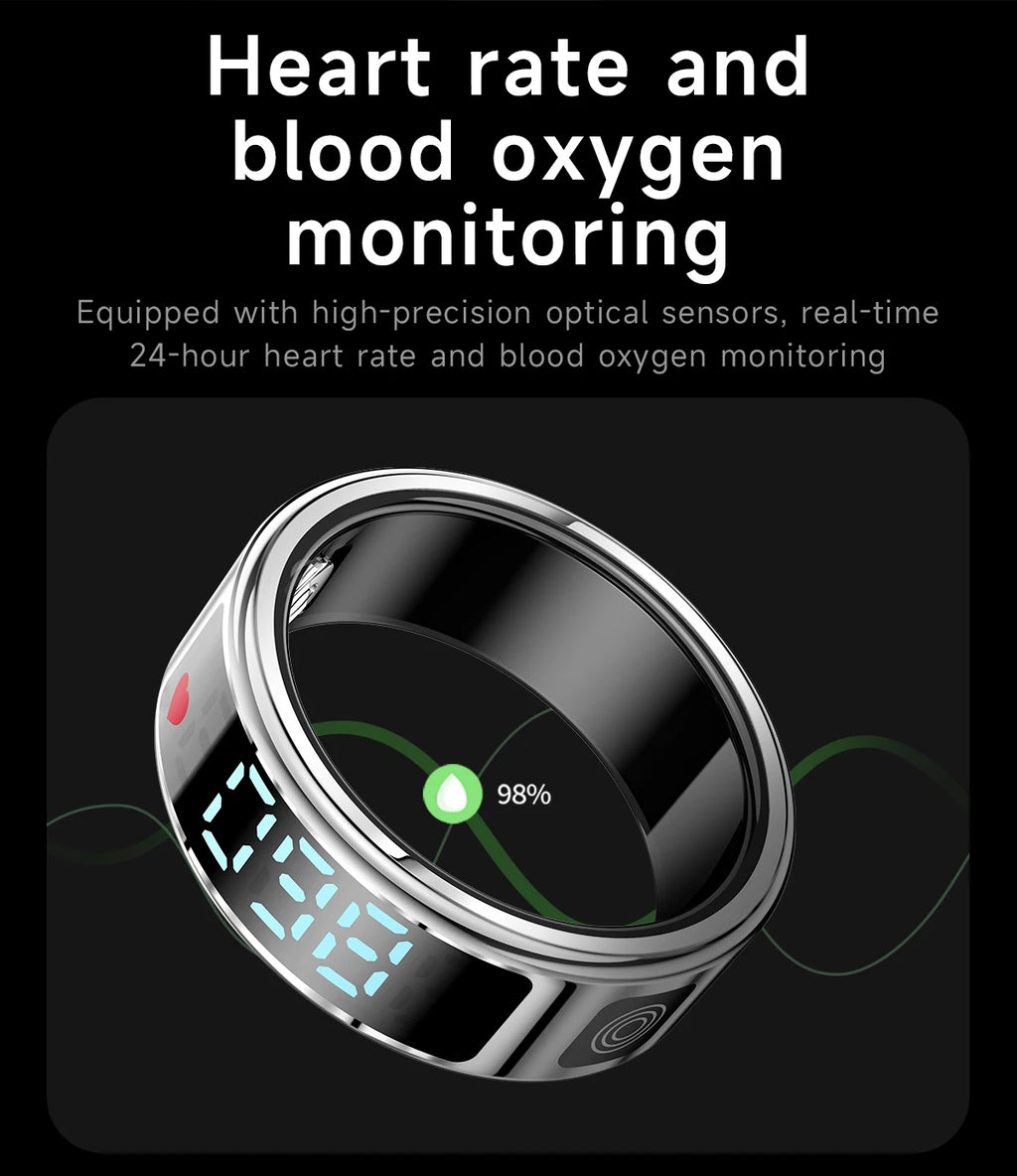 2025 New SR08 Smart Ring Men Women LED Display Screen Heart Rate Blood Oxygen Monitoring 5ATM Waterproof Multi Sports Modes Gift