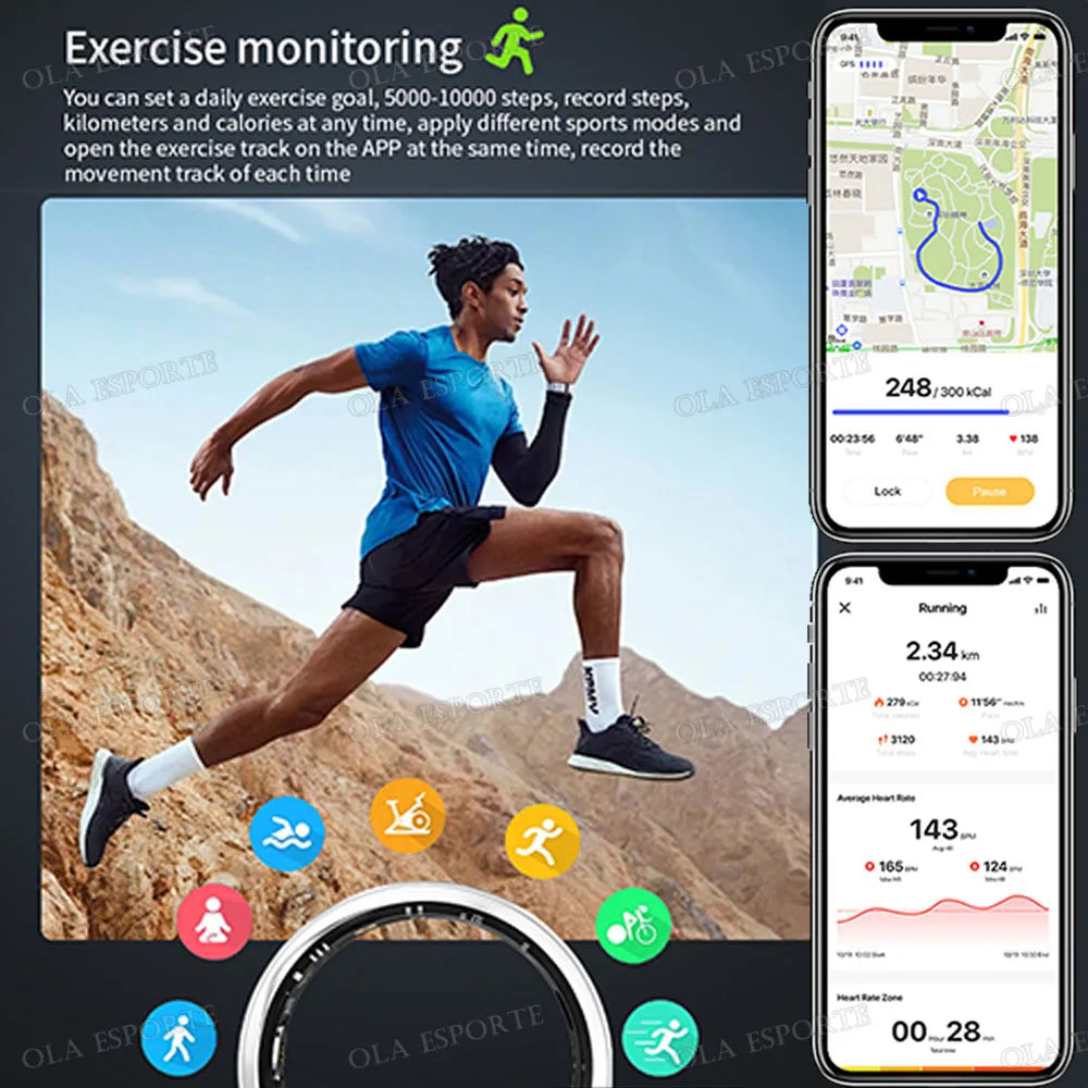 Smart Ring Men Women Health Monitor Heart Rate Blood Oxygen Sleep Ring 5ATM Waterproof Ring Multi Sports Fitness Tracker Rings