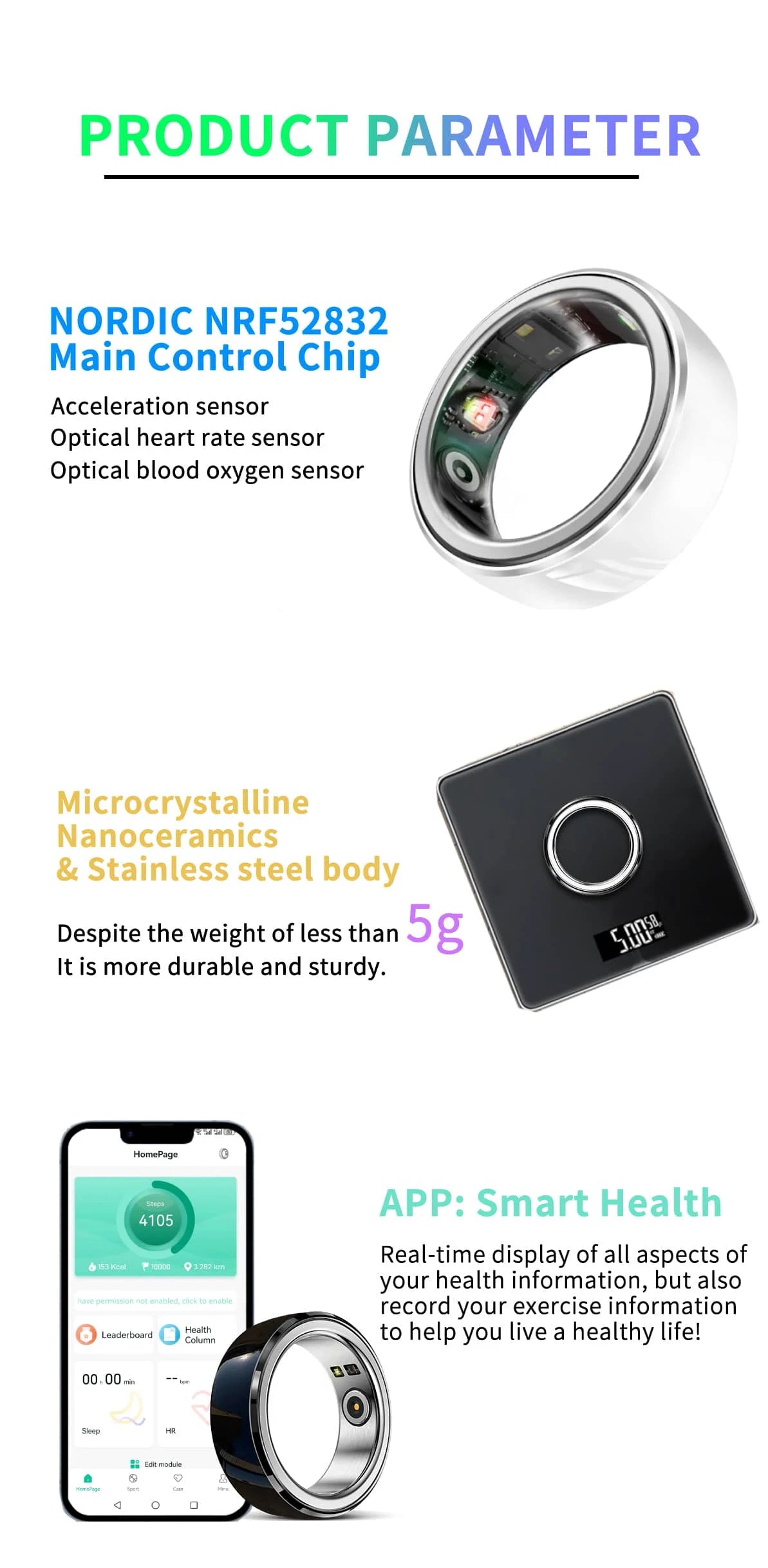Sport Man Waterproof R08M Smart Ring Nano Ceramic Stainless Steel Rings For Heart Rate Blood Oxygen Sleep Health Fitness Monitor