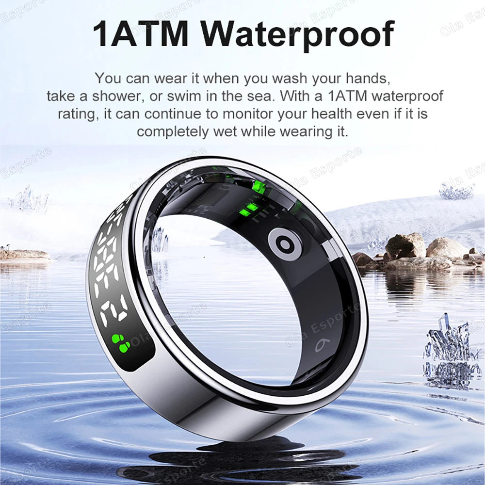 2025 New Smart Ring Men Women LED Touch Display Screen Heart Rate Blood Oxygen Monitor IP68 Waterproof Multiple Sport Mode Rings