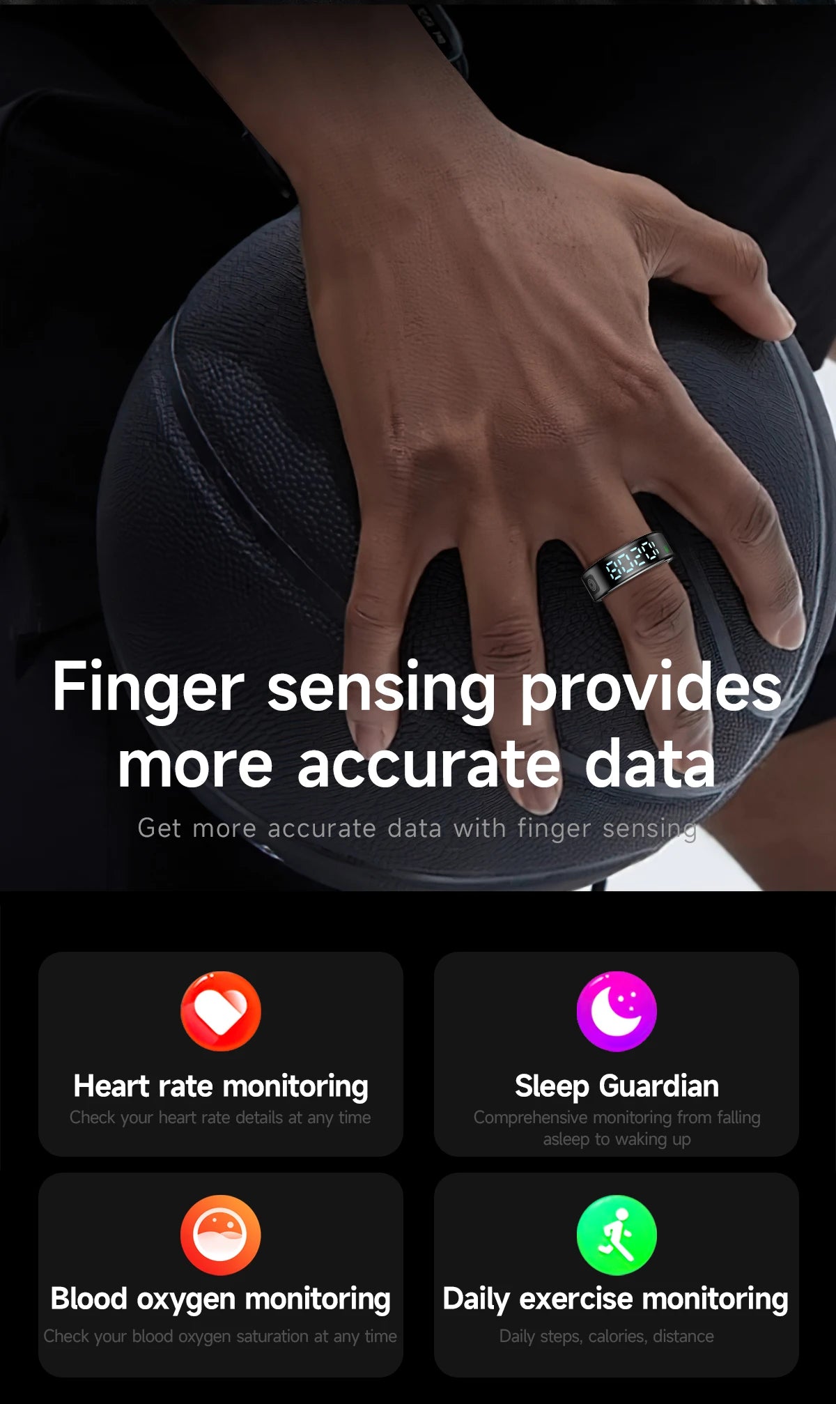 2025 New SR08 Smart Ring Men Women LED Display Screen Heart Rate Blood Oxygen Monitoring 5ATM Waterproof Multi Sports Modes Gift