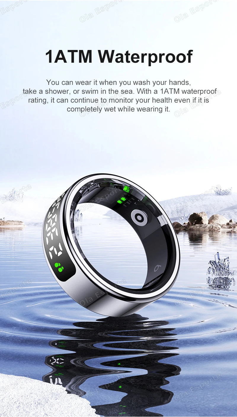 2025 New Smart Ring Men Women LED Touch Display Screen Heart Rate Blood Oxygen Monitor IP68 Waterproof Multiple Sport Mode Rings