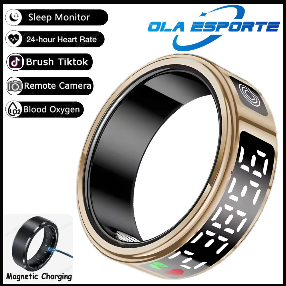 SR08 Smart Ring with Charging Box for Men Women LED Display Screen Gesture Control Health Monitor 5ATM Waterproof Sports Rings