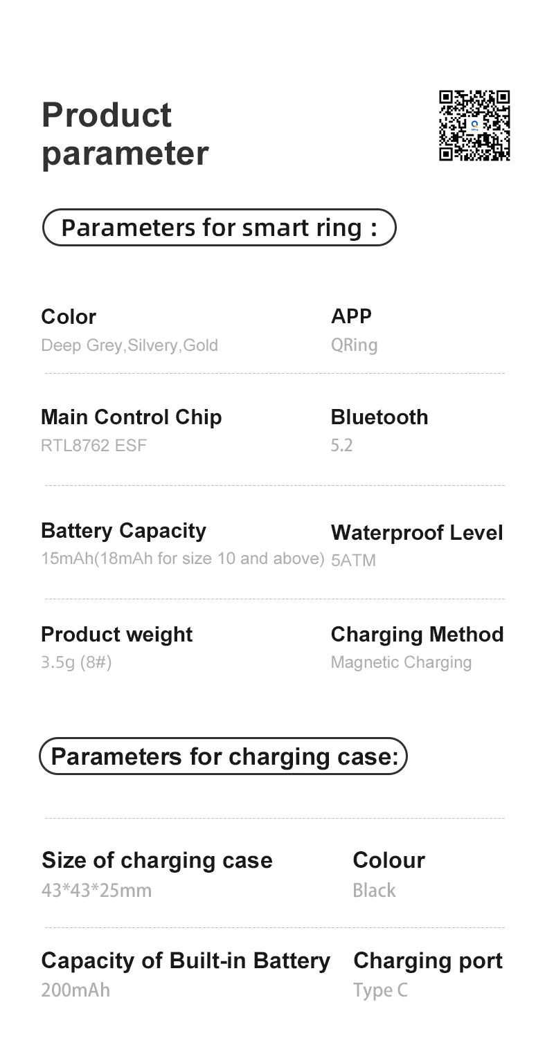 R08 Smart Ring For Men Women Touch Control Function Health Monitor IP68 5ATM Waterproof Skin Temperature Measure Smart Ring New