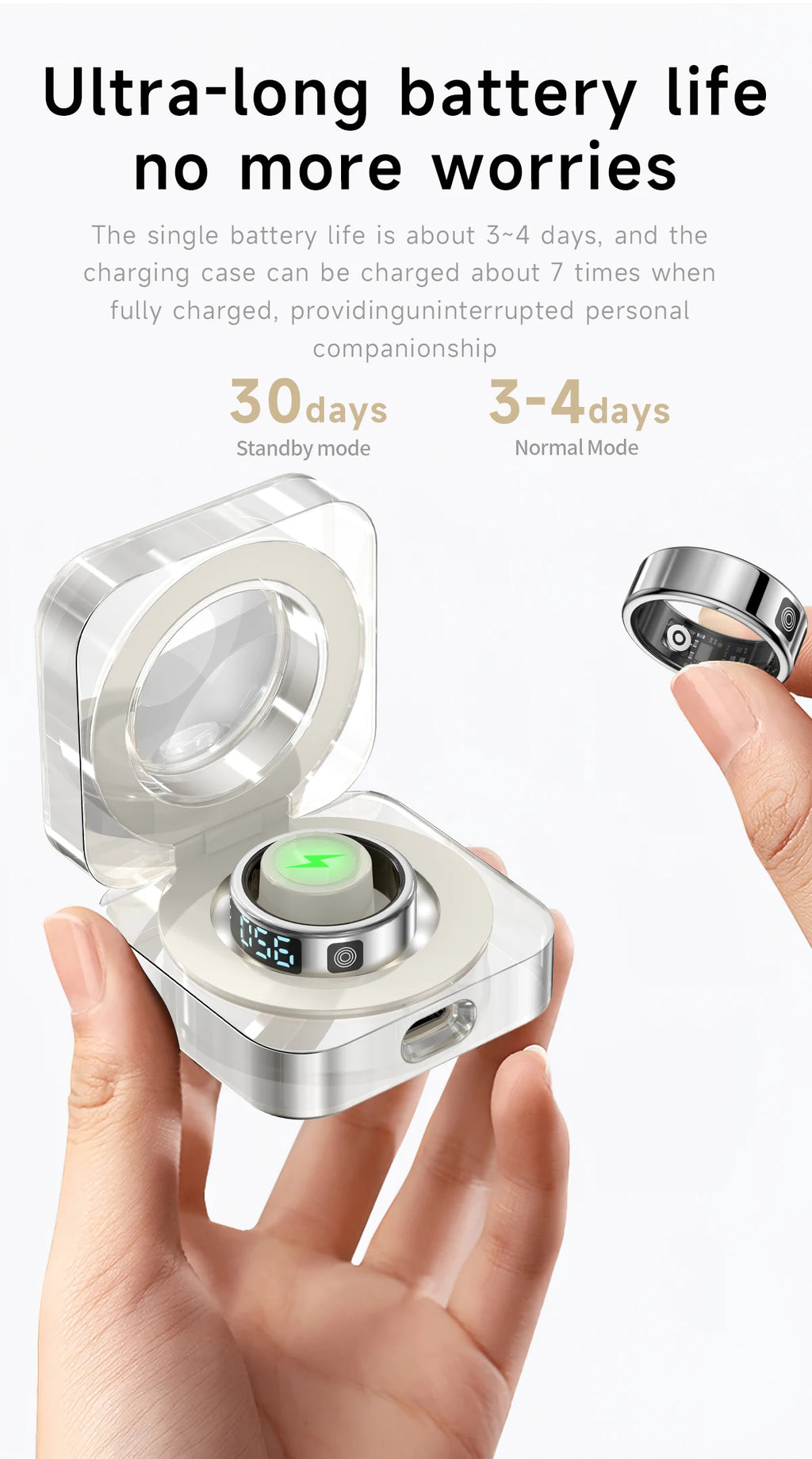 2025 New SR08 Smart Ring Men Women LED Display Screen Heart Rate Blood Oxygen Monitoring 5ATM Waterproof Multi Sports Modes Gift