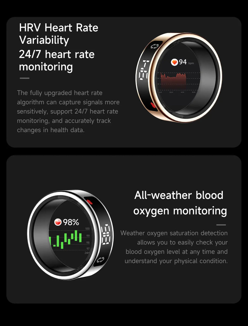 Smart Ring Inteligente Display Screen Waterproof Heart Rate&Blood Oxgyen&Sleep Monitoring Mutiple Sports Modes Men Women Ring