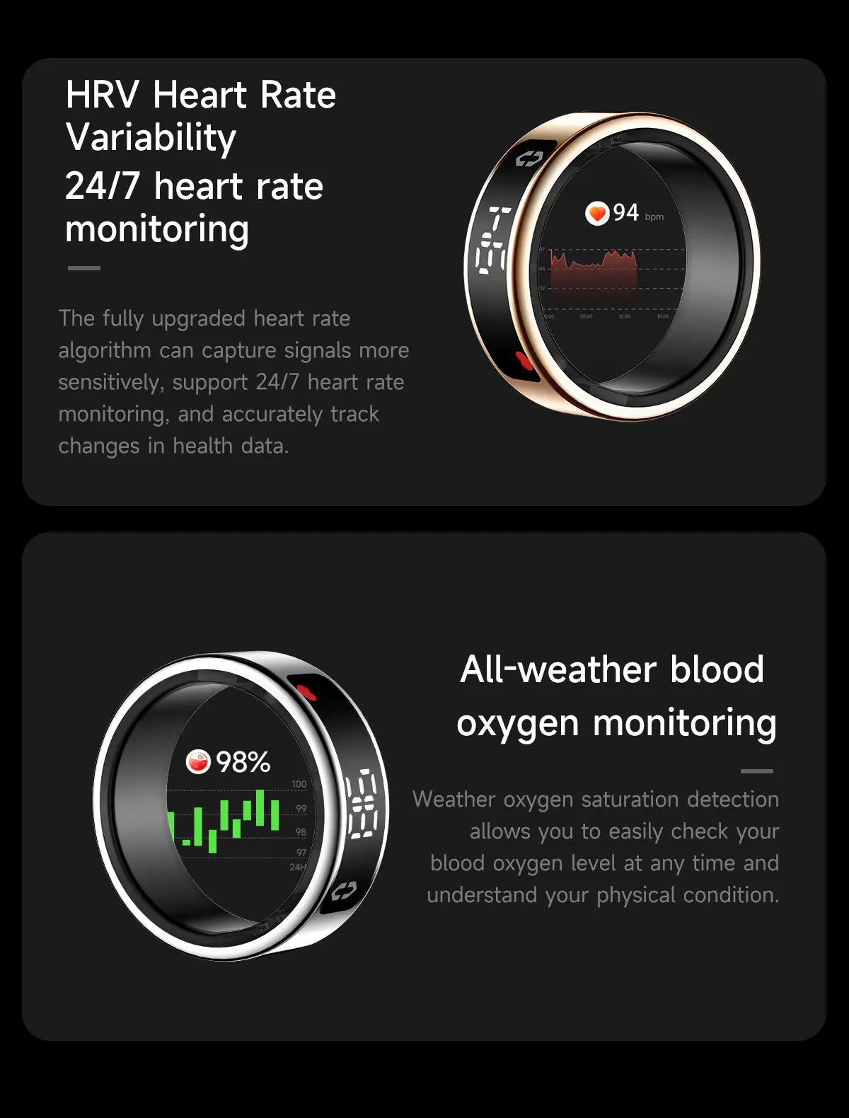 Smart Ring Inteligente Display Screen Waterproof Heart Rate&Blood Oxgyen&Sleep Monitoring Mutiple Sports Modes Men Women Ring