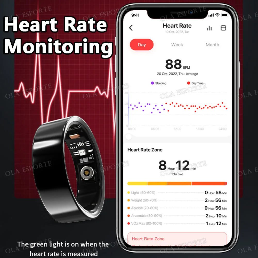 Smart Ring Men Women Health Monitor Heart Rate Blood Oxygen Sleep Ring 5ATM Waterproof Ring Multi Sports Fitness Tracker Rings