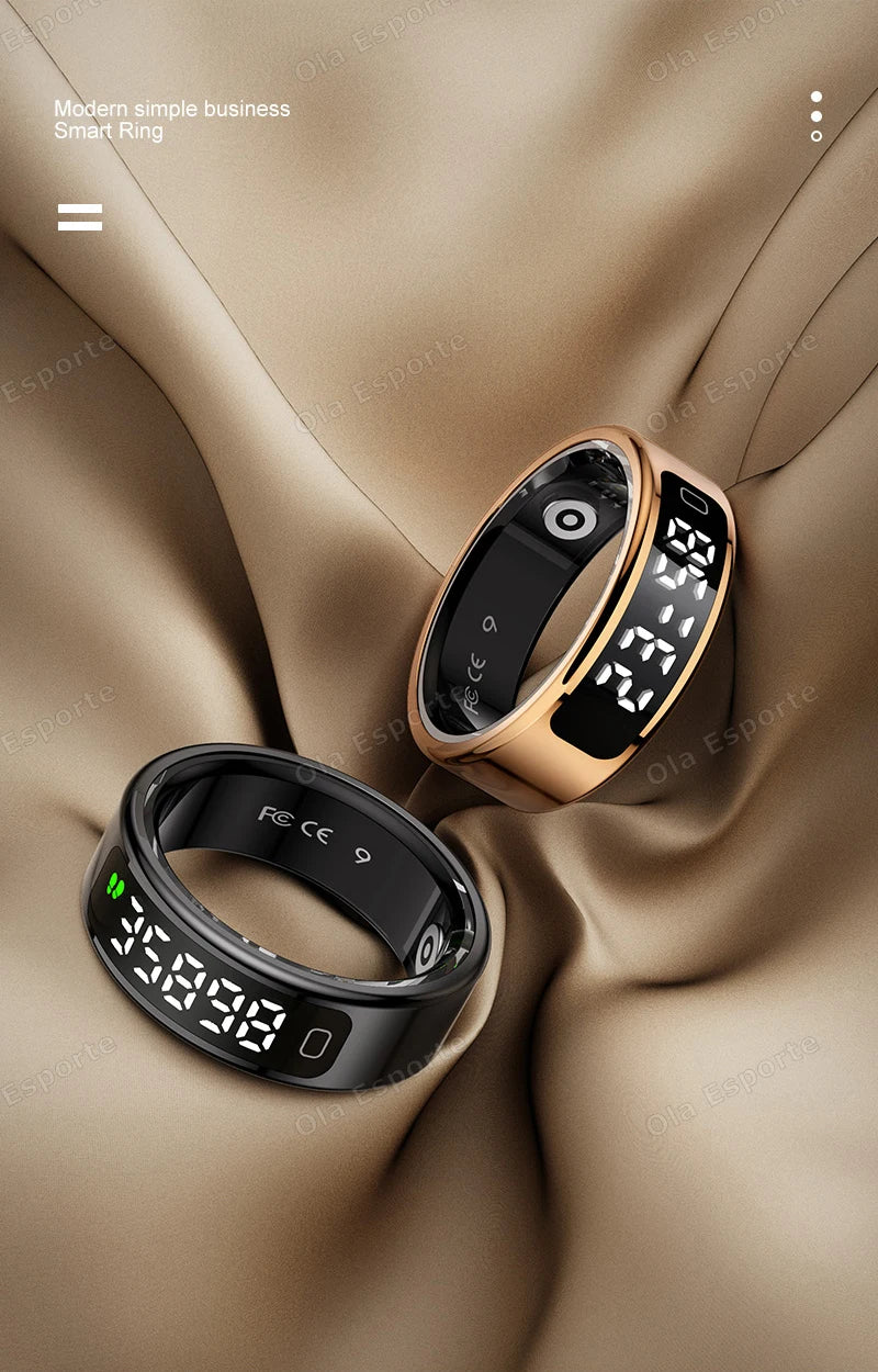 2025 New Smart Ring Men Women LED Touch Display Screen Heart Rate Blood Oxygen Monitor IP68 Waterproof Multiple Sport Mode Rings